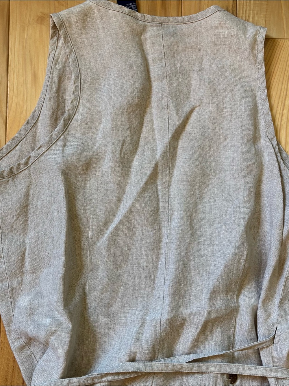 Vintage Gap Linen Tan V Neck Wrap Style Midi Dress - Picture 7 of 11